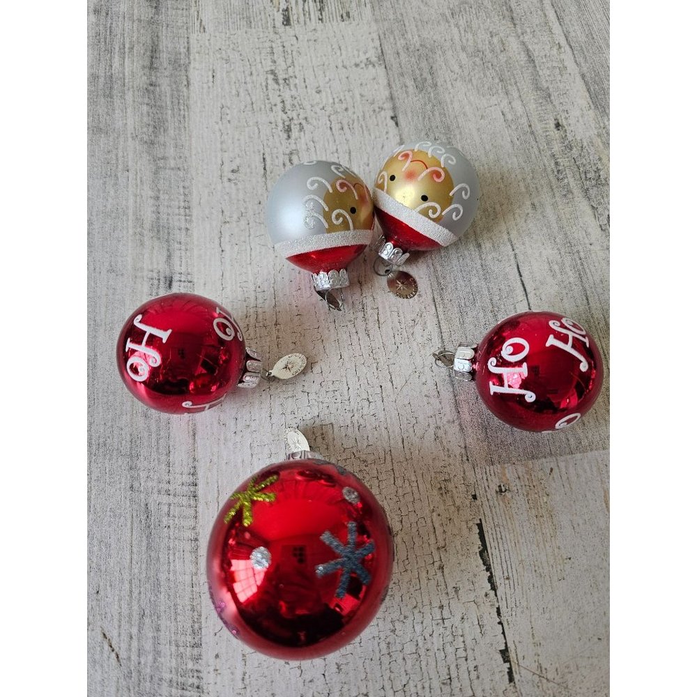 Radko celebrations Ho-Ho Santa ball ornament snowflake red‎ set glitter
